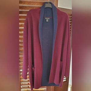 Burgundy and Navy Open Cardigan Size Large